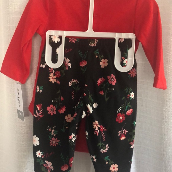 Carter’s 3 month, Red long sleep onesie & floral p - Picture 2 of 4